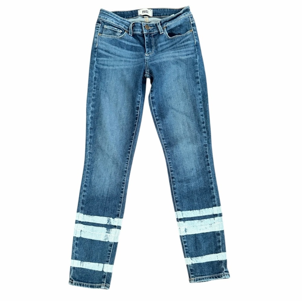 PAIGE Verdugo Indigo Skinny Jeans with Painted White Stripe Accents 26